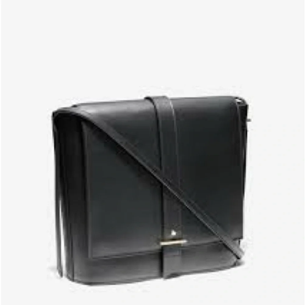 Cole Haan Vestry Saddle Bag in Black‎ Crossbody Leather Purse Gold Hardware
